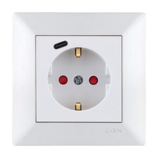 Розетка с Type-C с Заземлением, 16А, белая, ODAK EXEN BR-0726-NN-14501 фото