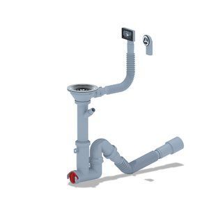 Сифон для мойки 3 1/2'x40, с переливом и подключением стиральной машины, Aniplast BR-0726-NN-10694 фото