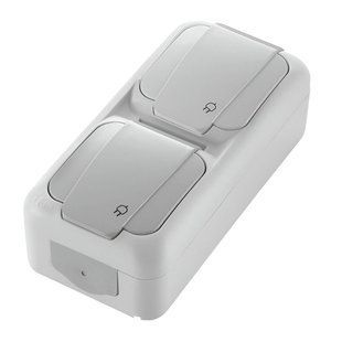 Розетка двойная наружная с заземлением, IP54, белая, вертикальная, Palmiye VIKO BR-0726-NN-14046 фото