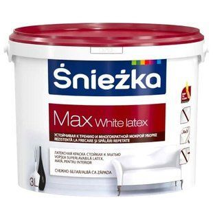 Краска латексная моющаяся для внутренних работ Max White Latex Sniezka. Матовая. Белая. 3 л. BR-0726-NN-7098 фото