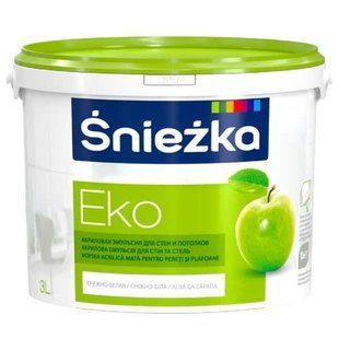 Краска акриловая моющаяся для стен и потолков EKO Sniezka. Матовая. Белая. 3 л. BR-0726-NN-7110 фото