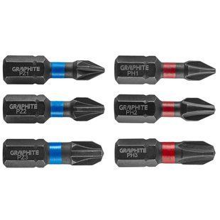 Биты ударные для шуруповерта 56H540 Graphite. PH1-PH3. PZ1-PZ3. 25 мм. 1/4'. 6 шт. BR-0726-NN-4022 фото