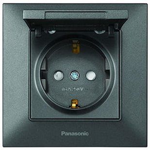 Розетка с заземлением. защитными шторками и крышкой Arkedia Slim Panasonic. Дымчатый BR-0726-NN-14204 фото