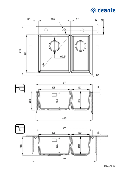 Гранитная мойка, 1,5 чаши, 600x520x203 mm, антрацит металлик, DEANTE BR-0726-NN-10527 фото