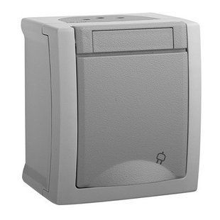 Розетка с заземлением и крышкой Pacific Viko by Panasonic. Наружный. Серый BR-0726-NN-14067 фото