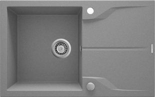 Мойка гранитная 780x490x190 mm 1 чаша с крылом для сушки комплект фитингов серый металл, ANDANTE, DEANTE BR-0726-NN-10534 фото
