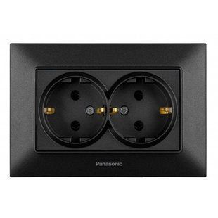 Розетка двойная с заземлением, 16А, черный, Arkedia Slim Panasonic BR-0726-NN-14418 фото
