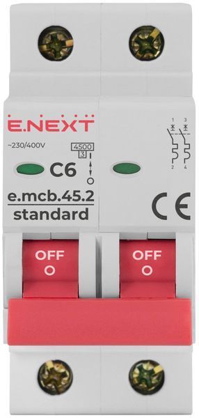 Автоматический выключатель 2P, C 6A, 4,5kA, STANDART, E-NEXT BR-0726-NN-16754 фото