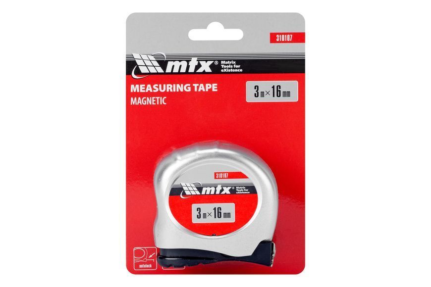 Рулетка 3м х 16мм Magnetic, пластиковый корпус, AUTO фиксация, магнит. зацеп - TM MTX BR-0726-LR-2019 фото