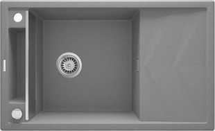 Мойка гранитная Magnetic Deante. 1 чаша. Крыло для сушки. Влево / вправо. Комплект фитингов. Серый металлик. 820 х 500 x 210 мм BR-0726-NN-10541 фото
