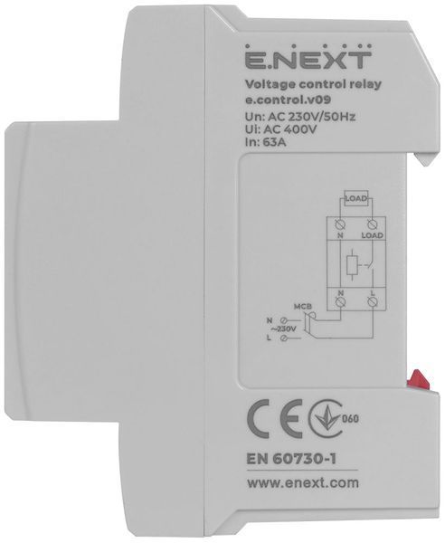 Реле контроля напряжения, однофазное, 63A, E-NEXT BR-0726-NN-16998 фото