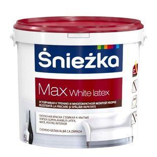 Краска латексная моющаяся для внутренних работ Max White Latex Sniezka. Матовая. Белая. 5 л. BR-0726-NN-7133 фото