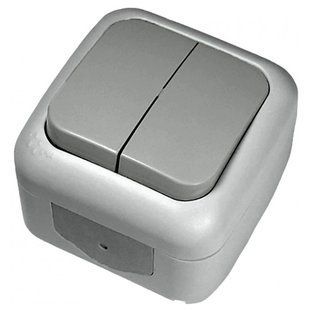 Выключатель двухклавишный, наружный, IP54, серый, Palmiye Viko BR-0726-NN-14066 фото