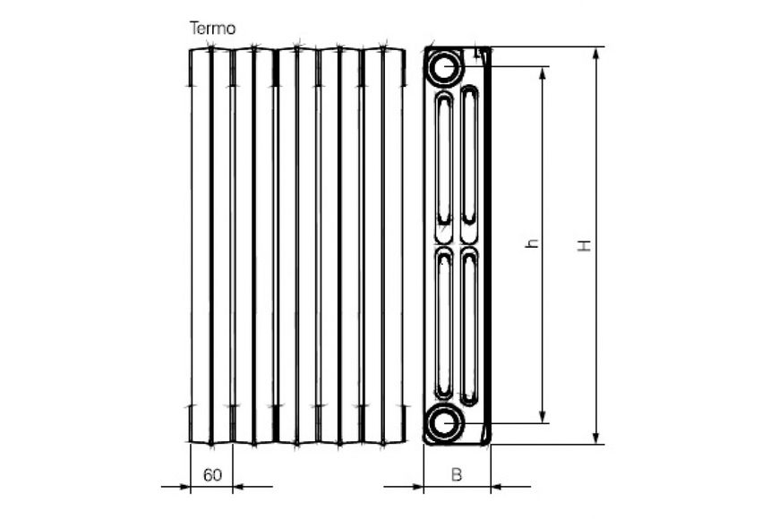 Радиатор чугунный TERMO 500/95; вес/сек-4,35кг; тепл. мощн/сек-73,4 Вт; объем/сек-0,6л Viadrus 2949 BR-05326 фото