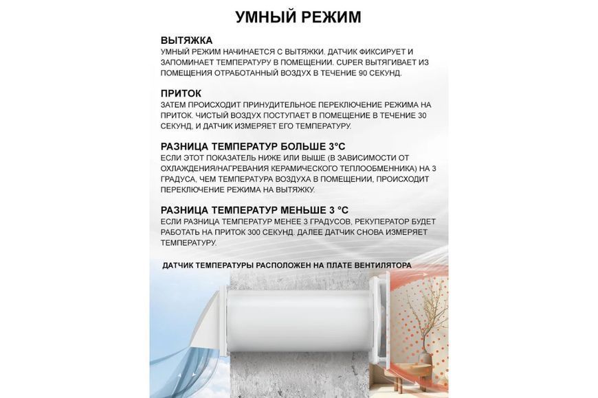 Рекуператор тепла CUPER D125мм приточно-вытяжной 6 скоростей - TM VE BR-0726-LR-0299 фото