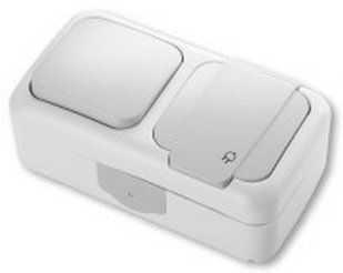 Выключатель одноклавишный + Розетка с заземлением Palmiye Viko by Panasonic. Наружный. Белый BR-0726-NN-14075 фото