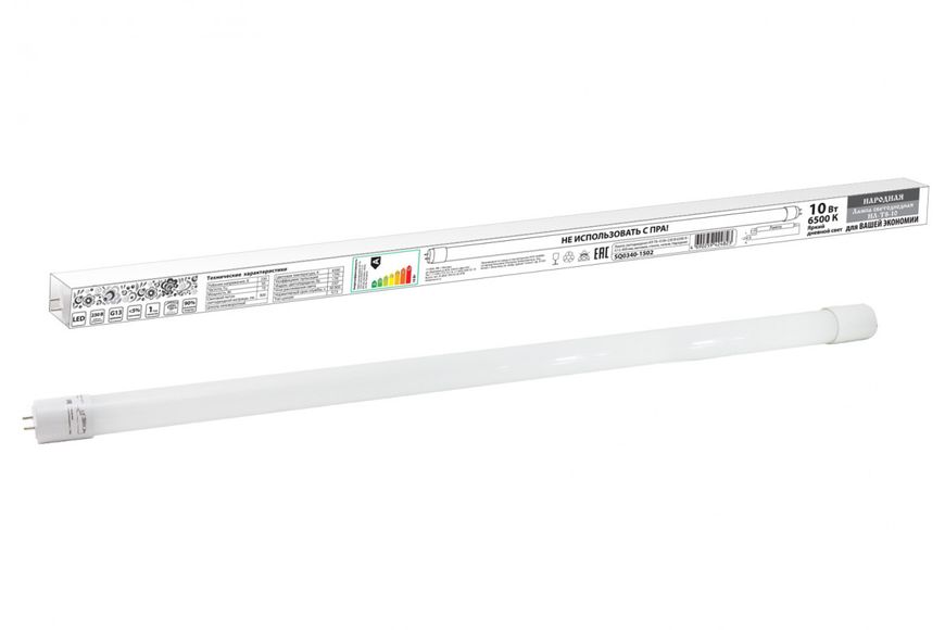 Лампа светодиодная НЛ-Т8-10 Вт-230 В-6500 К–G13, 600 мм, матовая, стекло, непов. Народная TDM SQ0340-1502 BR-05446 фото