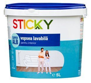 Краска, моющаяся, для внутренних работ, белая, 5 л, STICKY BR-0726-NN-7142 фото