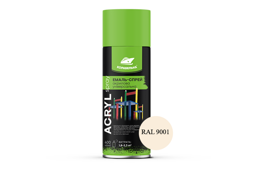 Спрей-краска акриловая универсальная ACRYL SPRAY (400мл) RAL 9001 кремово-белый ACRYL SPRAY 9001 BR-08087 фото