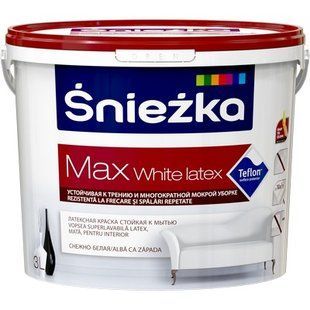 Краска латексная моющаяся для внутренних работ Max White Latex Sniezka. Матовая. Белая. 10 л. BR-0726-NN-7092 фото